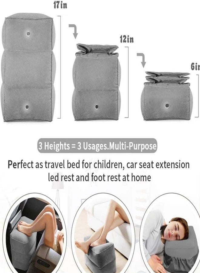SKOFRI Inflatable Foot Rest Pillow, Airplane Footrest for Kids, Adjustable Height Travel Pillow On Airplanes, Cars, Travel, Office, Home, Toddler Airplane Travel Essentials (Grey, 1 Pack) - Image 2