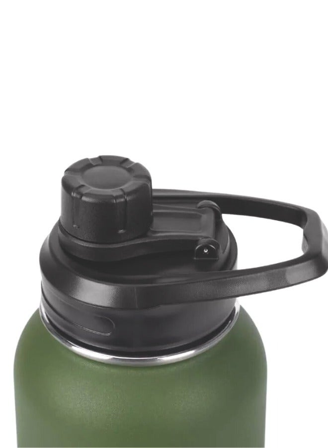 تشيس اب زجاجة ماء 18/8 من الفولاذ المقاوم للصدأ بجدار مزدوج معزول بالتفريغ، زجاجة حرارية مع غطاء بفتحة واسعة للمشروبات الساخنة والباردة للرياضة والسفر والأطفال والمدرسة والصالة الرياضية والمكتب (أخضر عسكري، 1000 مل) - Image 2