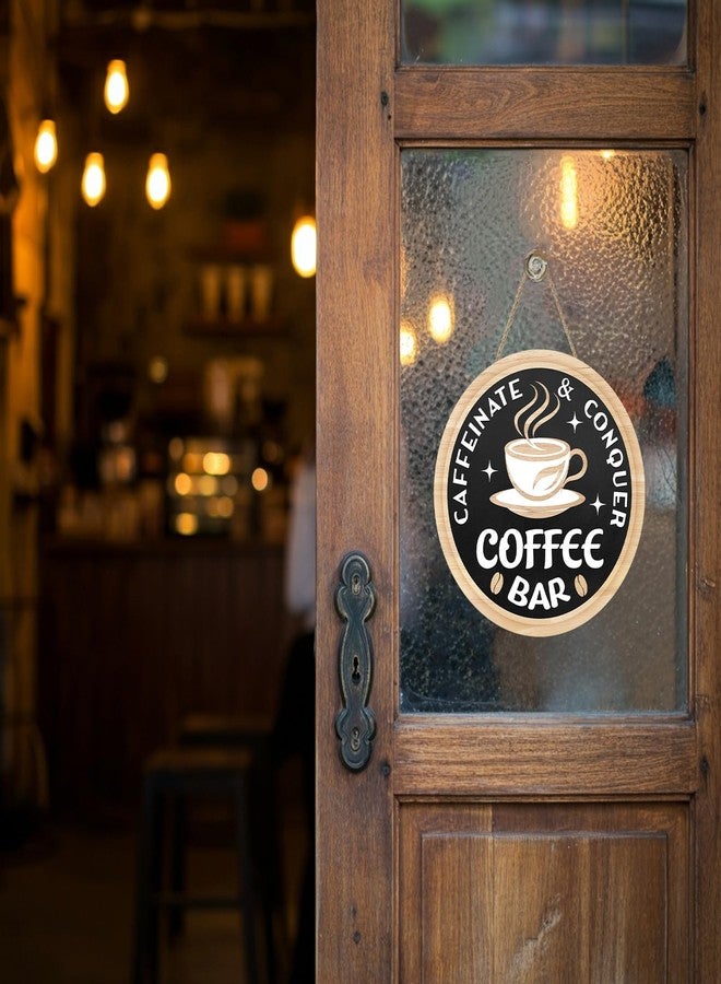 Bolisom Caffeinate and Conquer Coffee Bar Front Door Sign, Farmhouse Chalkboard Wood Hanger Home Kitchen Decor, Rustic Wooden Wreath Indoor Wall Hanging Office Cafe Station Shop Decoration - Image 4