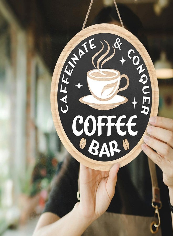 Bolisom Caffeinate and Conquer Coffee Bar Front Door Sign, Farmhouse Chalkboard Wood Hanger Home Kitchen Decor, Rustic Wooden Wreath Indoor Wall Hanging Office Cafe Station Shop Decoration - Image 5