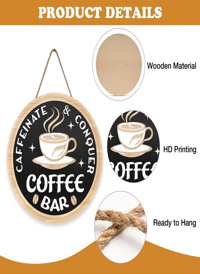 Bolisom Caffeinate and Conquer Coffee Bar Front Door Sign, Farmhouse Chalkboard Wood Hanger Home Kitchen Decor, Rustic Wooden Wreath Indoor Wall Hanging Office Cafe Station Shop Decoration - Image 3