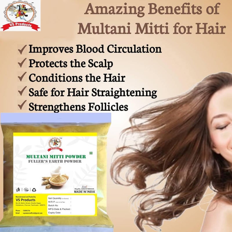 VS Products Multani Mitti Powder 850g Healing Clay Bentonite Clay Fullers Earth Calcium Bentonite Clay For Face Pack And Hair Pack Pack of 8 X 100gm Pack of 1 X 50 gm - Image 2