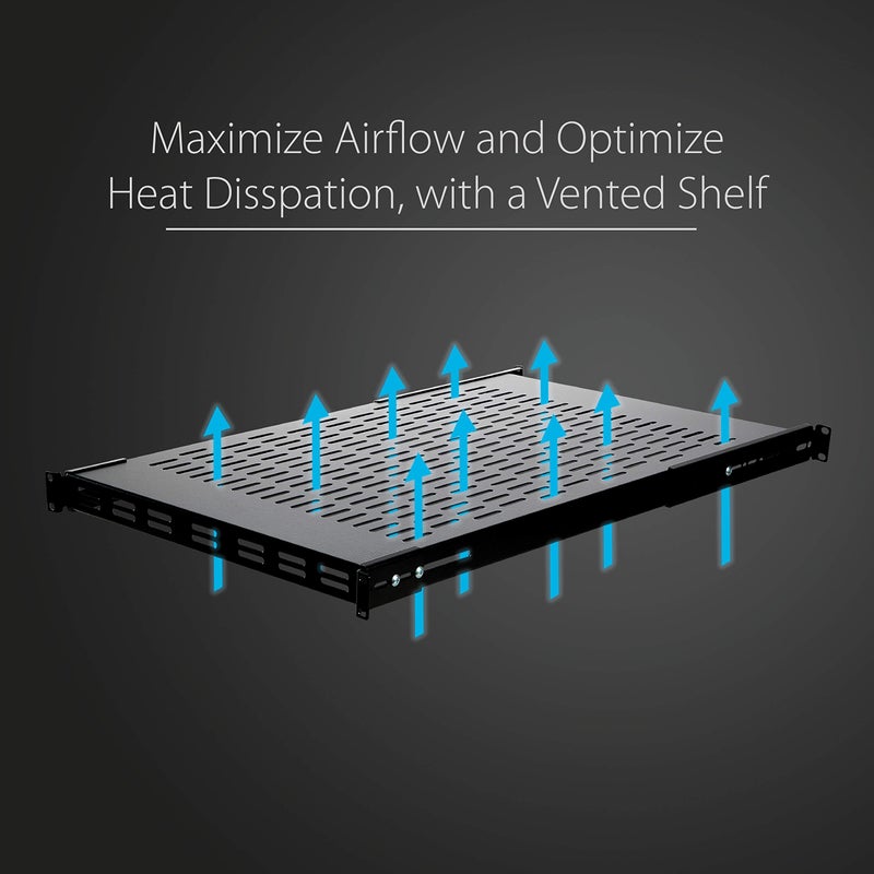 StarTech.com 1U Adjustable Vented Server Rack Mount Shelf - 175lbs - 19.5 to 38in Adjustable Mounting Depth Universal Tray for 19" AV/ Network Equipment Rack - 27.5in Deep , TAA (ADJSHELF) - Image 3