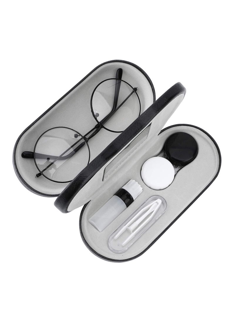 Y&D Double Eyeglass Case, KASTWAVE Contact Lens Case with Mirror Tweezers Remover, 2 in 1 Sided Portable Box Holder Container Soak Storage Kit Sunglasses Pouch for Men & Women 