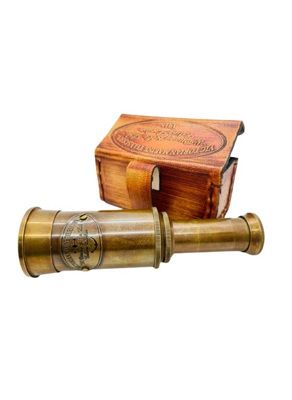 Generic 6 Inches Handmade Spyglass Antique Finish Reproduction Telescope Monocular Brass Replica with Leather Case Vintage Pirate Spyglass Telescope Vintage Home Decor Gift  - Image 1