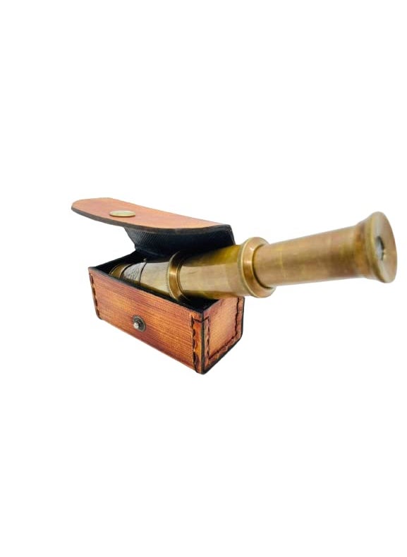 Generic 6 Inches Handmade Spyglass Antique Finish Reproduction Telescope Monocular Brass Replica with Leather Case Vintage Pirate Spyglass Telescope Vintage Home Decor Gift  - Image 3