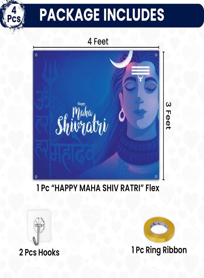 1iAM Shivratri Decoration Flex 4x3ft | Maha Shivratri Printed Blue Flex Backdrop, Hooks & Ribbon For Wall Backdrop Decoration | Traditional Puja Decorative Set For Home, Office, Pandal & Temple - Image 2