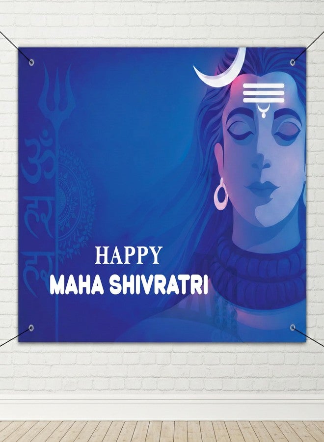 1iAM Shivratri Decoration Flex 4x3ft | Maha Shivratri Printed Blue Flex Backdrop, Hooks & Ribbon For Wall Backdrop Decoration | Traditional Puja Decorative Set For Home, Office, Pandal & Temple - Image 1