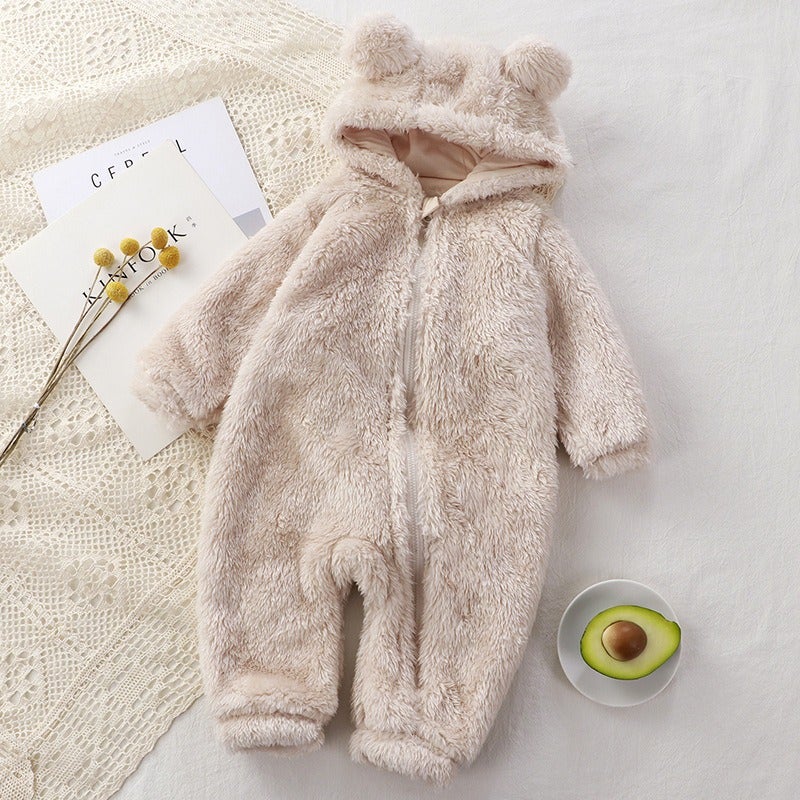 You Zai Tai Baby Winter Romper Fleece Overall Newborn Warm Bear Pajamas Boys Girls - Image 1