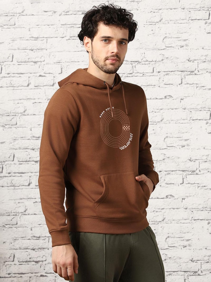 NOBERO Men Regular Fit Graphic Printed Hooded Sweatshirt(1M-TWHO-C1377-MO2_Mocha Bisque_S) - Image 3