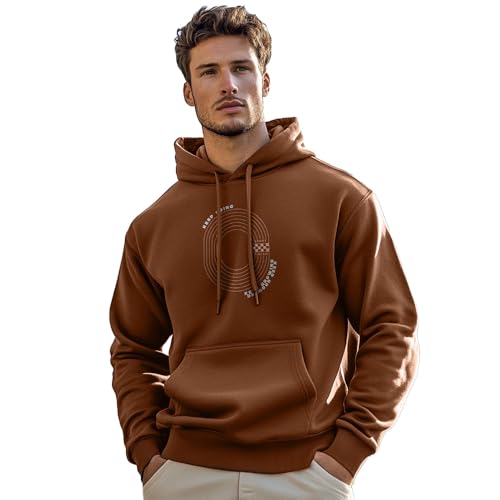 NOBERO Men Regular Fit Graphic Printed Hooded Sweatshirt(1M-TWHO-C1377-MO2_Mocha Bisque_S) - Image 1