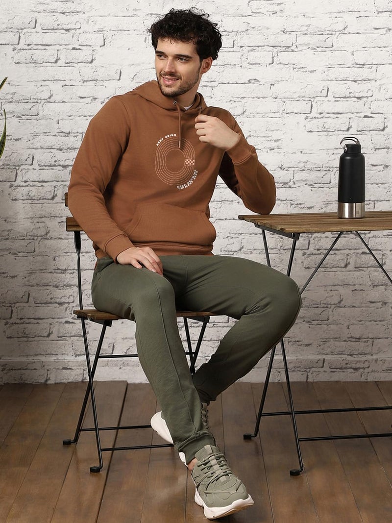 NOBERO Men Regular Fit Graphic Printed Hooded Sweatshirt(1M-TWHO-C1377-MO2_Mocha Bisque_S) - Image 5