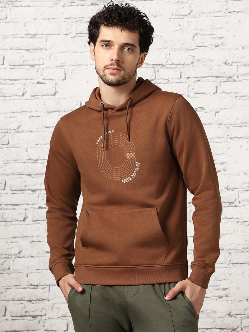 NOBERO Men Regular Fit Graphic Printed Hooded Sweatshirt(1M-TWHO-C1377-MO2_Mocha Bisque_S) - Image 2
