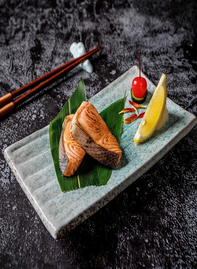 Uaral Sushi Plate Japanese Plates 8.5 inch Ceramic Sashimi Plate,4 Piece Rectangle Sushi Dishes(Light Blue) - Image 4