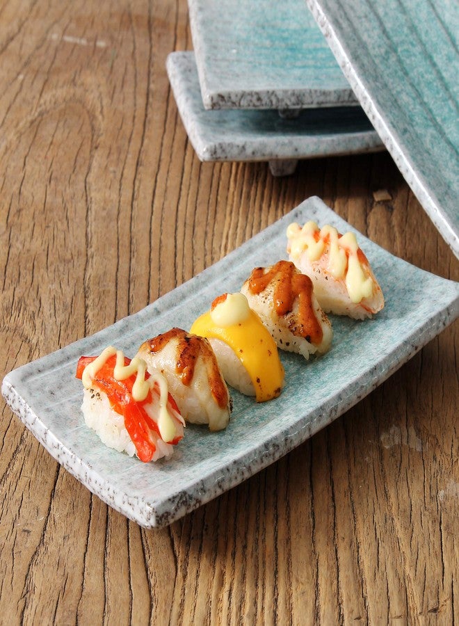 Uaral Sushi Plate Japanese Plates 8.5 inch Ceramic Sashimi Plate,4 Piece Rectangle Sushi Dishes(Light Blue) - Image 2