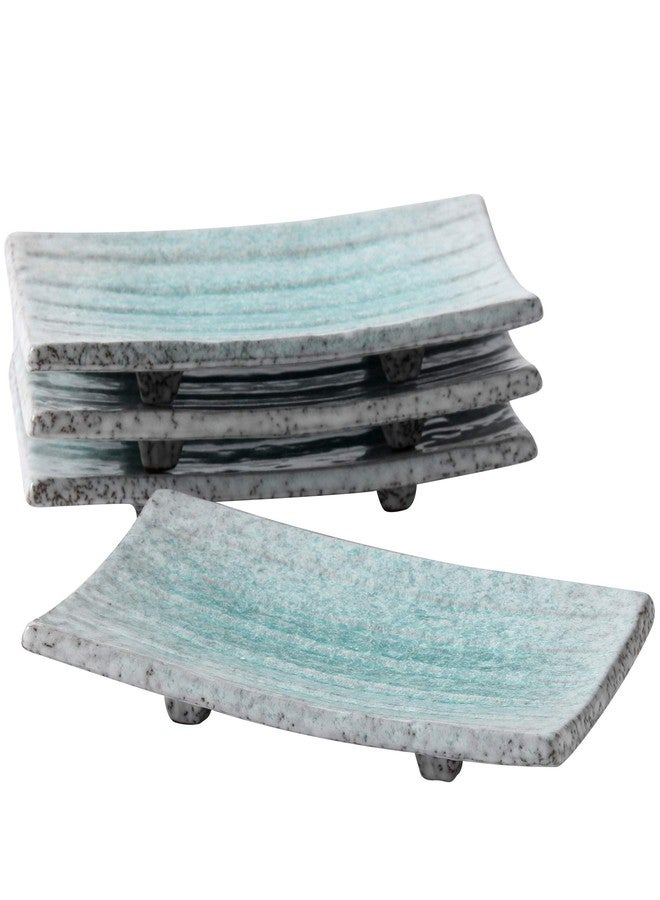 Uaral Sushi Plate Japanese Plates 8.5 inch Ceramic Sashimi Plate,4 Piece Rectangle Sushi Dishes(Light Blue) - Image 1