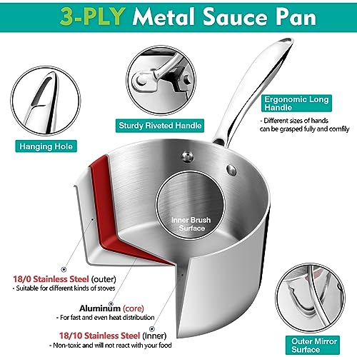 P&P CHEF 3 Quarts Tri-Ply Stockpot and Saucepan, Stainless Steel Sauce Pan with Lid, Cooking Induction Pot, Kitchen Cookware for All Stoves, Non-Toxic, Durable & Dishwasher Safe, 1 Piece - Image 4