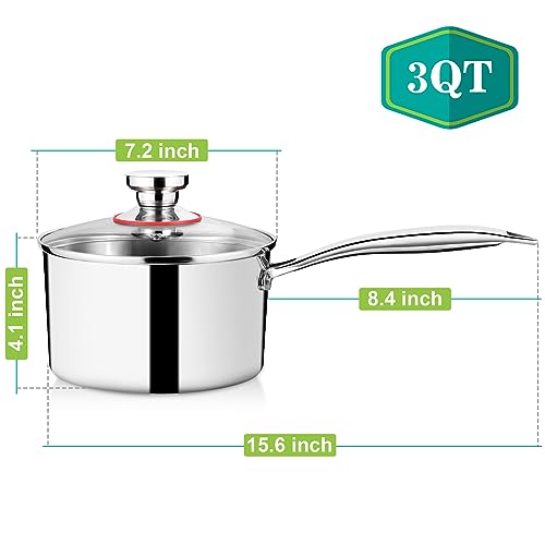 P&P CHEF 3 Quarts Tri-Ply Stockpot and Saucepan, Stainless Steel Sauce Pan with Lid, Cooking Induction Pot, Kitchen Cookware for All Stoves, Non-Toxic, Durable & Dishwasher Safe, 1 Piece - Image 2