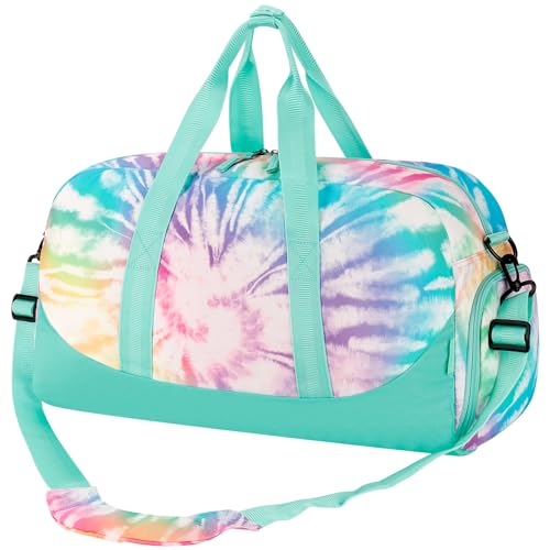 Choco Mocha Duffle Bag Kids Girls - Tie Dye Overnight Bags for Kid with Shoes Compartment, Cute Weekender Bag for Sleepover Travel, Teal - Image 5