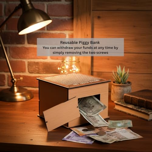 Laser Art Money Saving Box for Kids and Adults | Wooden Money Bank with Lock | Big Size Piggy Bank 2 Lakh Target | 1 Lakh Saving Box with Numbers | Undiyal Hundi Pig (Money Bank) - Image 4