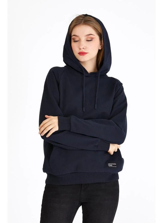 mmetalic Women’s Navy Hooded Basic Knit Sweatshirt.