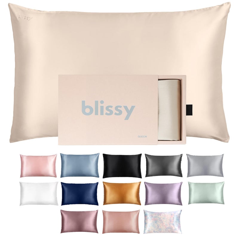 Blissy Silk Pillowcase  100 Pure Mulberry Silk  22 Momme 6A HighGrade Fibers  Silk Pillow Cover for Hair  Skin  Regular Queen  King with Hidden Zipper Standard Champagne