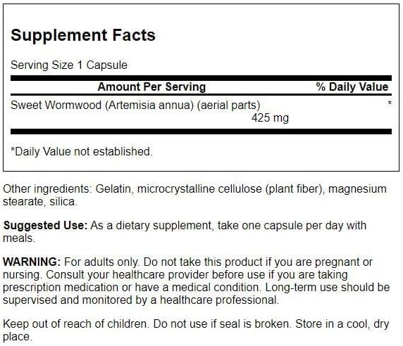 SWANSON سوانسون وورم وود الحلو قد يعزز صحة الجهاز الهضمي وتوازن الميكروبات دعم صحة الجهاز الهضمي مكمل عشبي مع الأرتيميسين 90 كبسولة 425 ملغ لكل منها - Image 2
