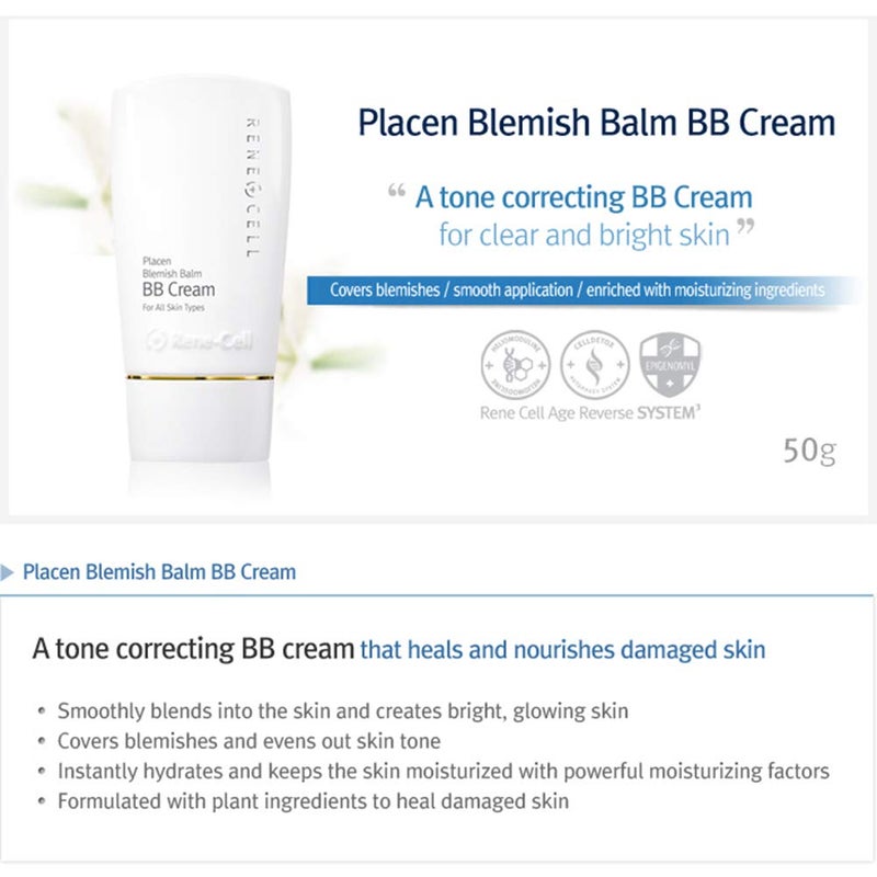 Renecell [Rene Cell Placen Blemish Balm BB Cream, Glossy Face Makeup (50g / 1.8oz) - Image 3