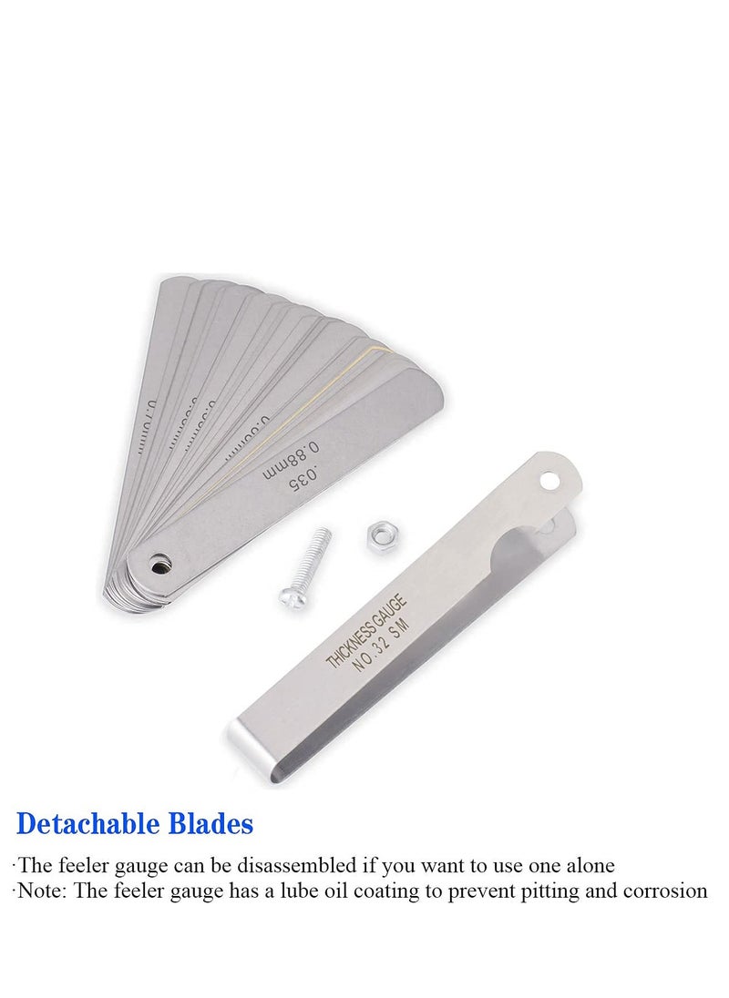 KASTWAVE - 2Pcs Feeler Gauge with 32-Blade and Offset Feeler Gauge with 16-Blade, Gauge Dual Marked Metric and Imperial Gap Measuring Tool - Image 1