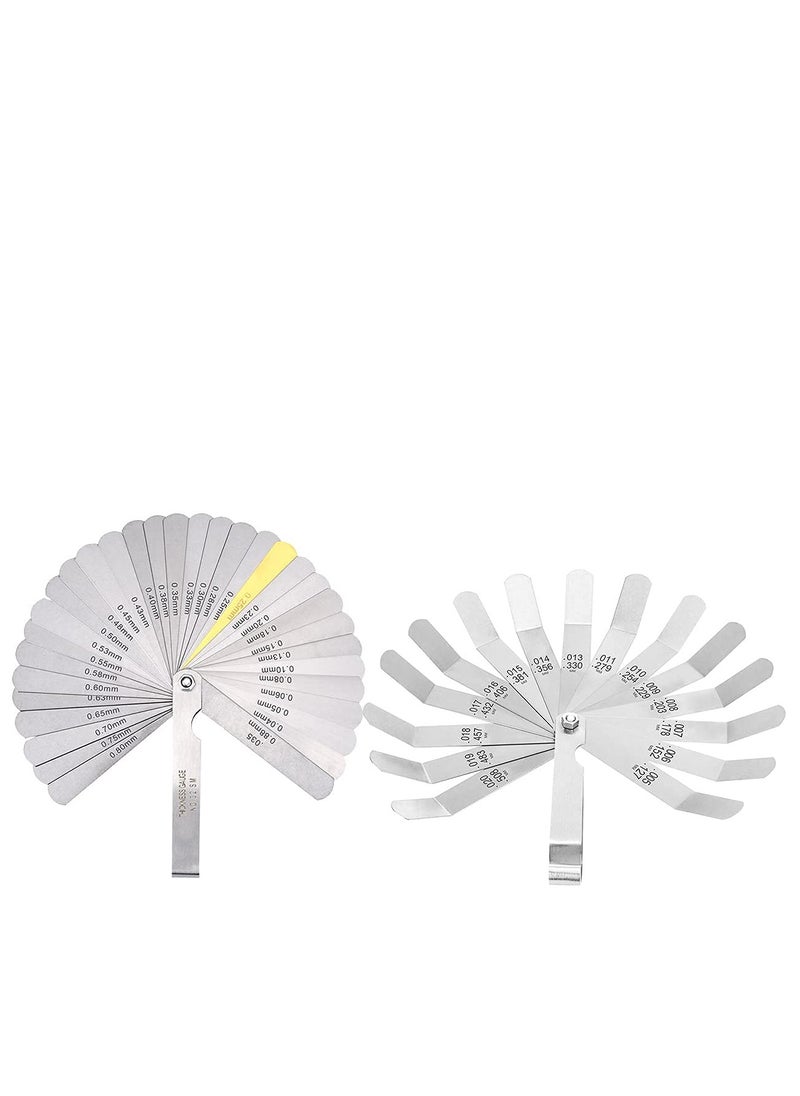 KASTWAVE - 2Pcs Feeler Gauge with 32-Blade and Offset Feeler Gauge with 16-Blade, Gauge Dual Marked Metric and Imperial Gap Measuring Tool - Image 1