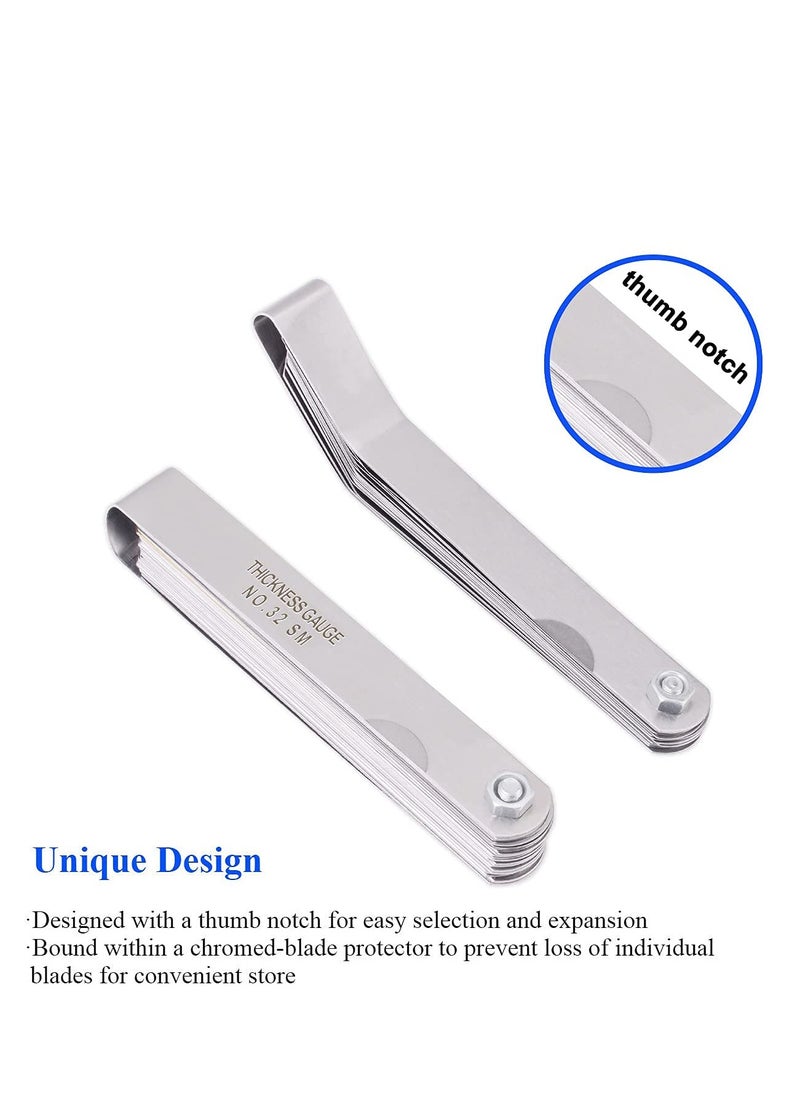 KASTWAVE - 2Pcs Feeler Gauge with 32-Blade and Offset Feeler Gauge with 16-Blade, Gauge Dual Marked Metric and Imperial Gap Measuring Tool - Image 1