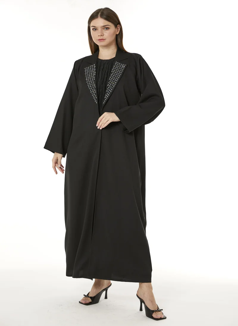 Moistreet  MOiSTREET Black Indonesian Crepe Hand Embellished Abaya for Women | Best Price UAE