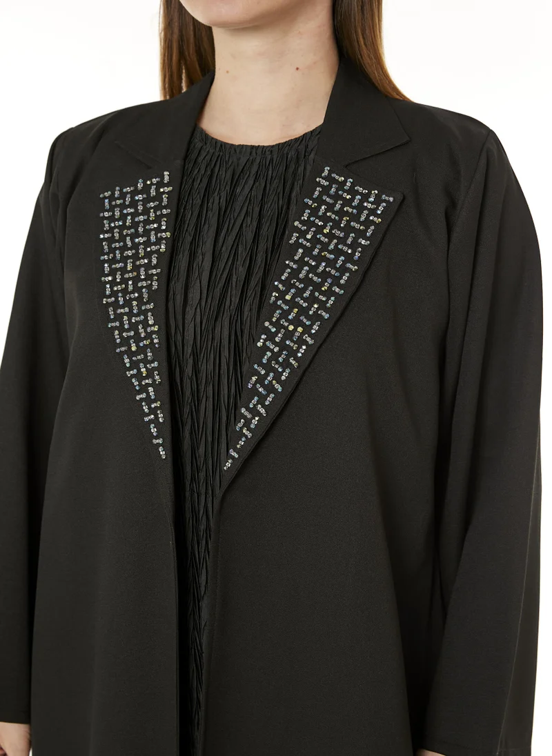 Moistreet  MOiSTREET Black Indonesian Crepe Hand Embellished Abaya for Women | Best Price UAE