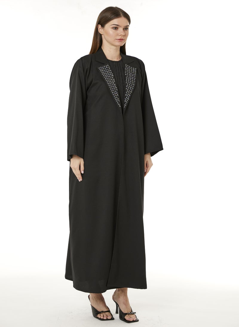 مويستريت عباية إندونيسية سوداء من الكريب مزينة يدوياً - Image 1