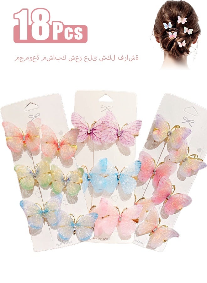 18 Pcs Rhinestone Butterfly Hair Clips Set for Teens, Women, Sparkly Y2K Glitter Hair Clips, Cute Butterfly Jaw Clips, Trendy Hair Accessories for Wedding, Party, Back to School and Gifts - Image 1