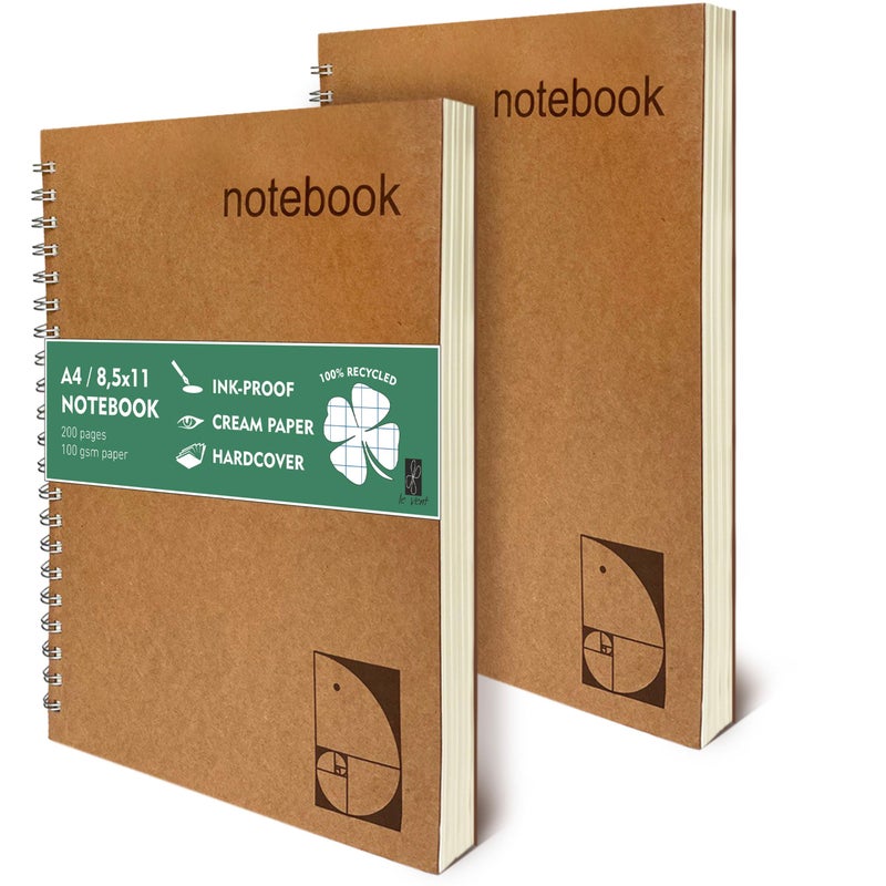 le vent 2 pack Grid Paper Large Spiral Notebook 8.5 x 11 with 100gsm Thick Paper - Square Graph Quad Ruled Notebooks for Math, Science, Engineering - 200 Pages of Lay Flat, Ink Proof Paper - A4 - Image 1