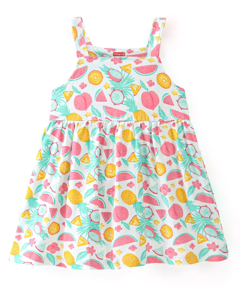 babyhug Babyhug Single Jersey Fruits Printed Frock with Full Sleeve Shrug - Multicolor