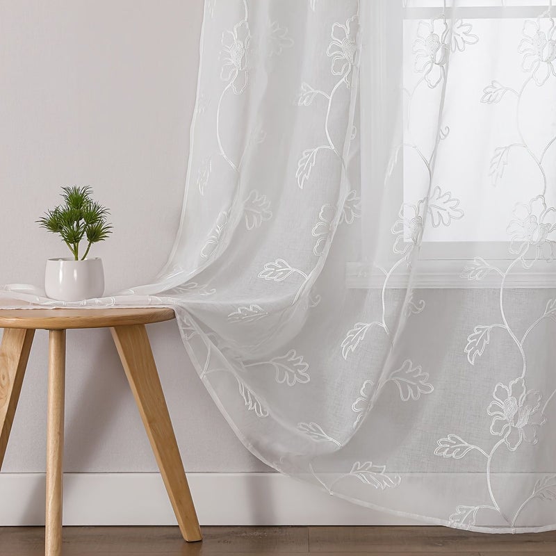 White Tulle Floral Privacy Curtains 140x280cm Easy Install for Living Room - Image 4