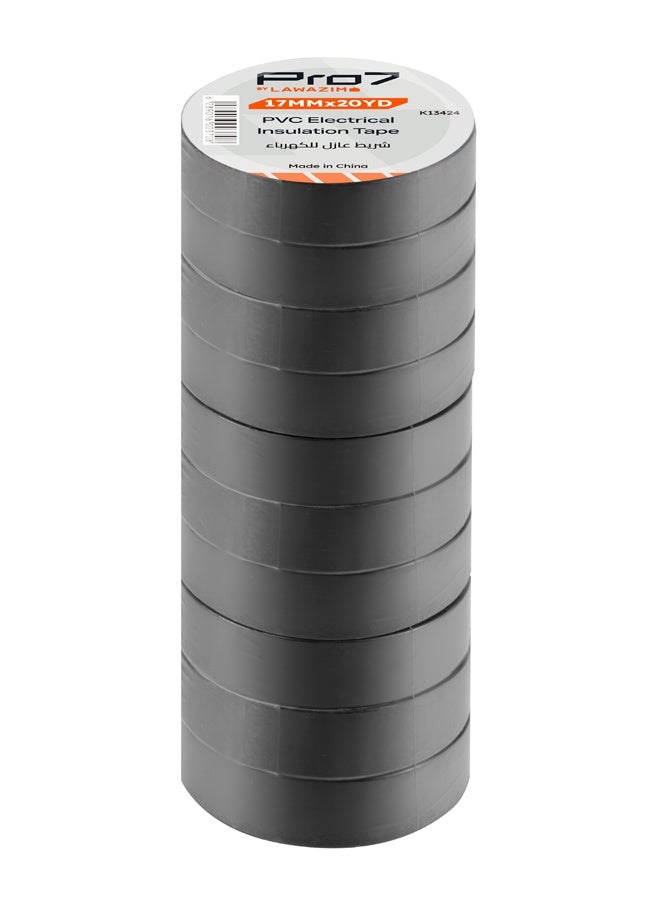 LAWAZIM Pro7 10 Pack Black Electrical Tape - 17mmx20Yards 0.5mil Thickness - Vinyl Electrical Insulation Tape up to 80°C 600V Rated Wire Insulating for Home DIY Electrical Repairs Professional Installations - Image 1