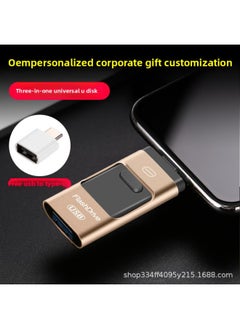 Generic Mobile Phone U Disk USB Flash Disk Applicable To For AppleAndroid Three-in-one U Disk Metal Rotating Push-pull U Disk 32G Gift U Disk-Color:Gold 2.0-Capacity:32GB  - Image 2