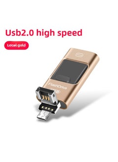 Generic Mobile Phone U Disk USB Flash Disk Applicable To For AppleAndroid Three-in-one U Disk Metal Rotating Push-pull U Disk 32G Gift U Disk-Color:Gold 2.0-Capacity:32GB  - Image 1