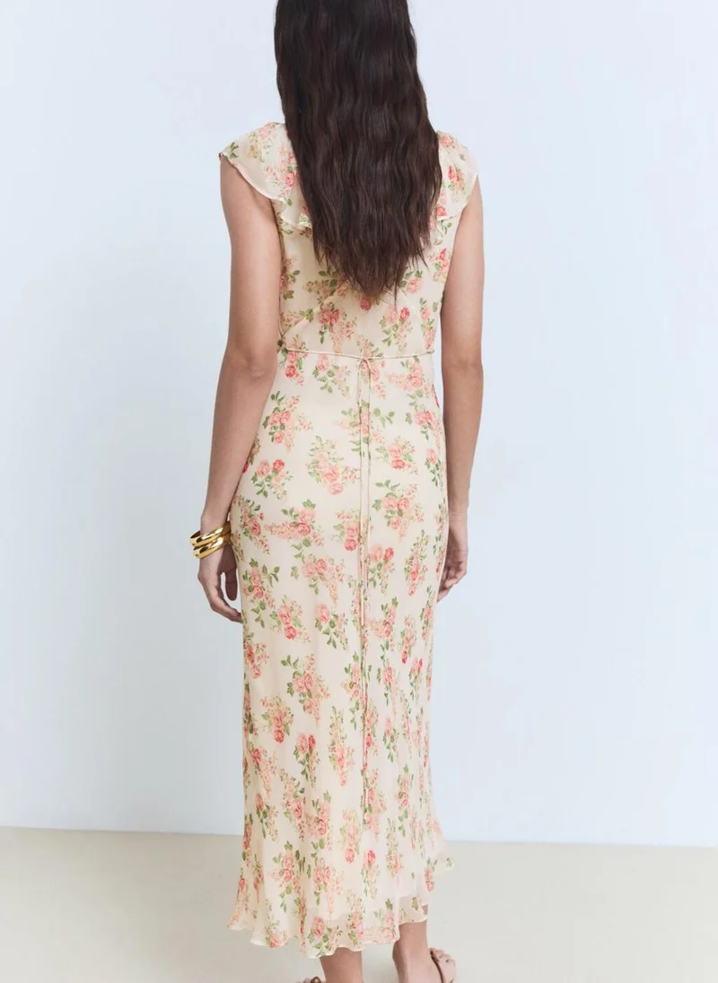 مانجو Floral Midi-Dress With Bow