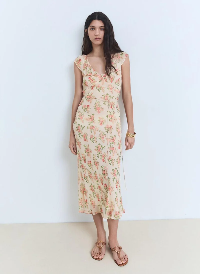 مانجو Floral Midi-Dress With Bow