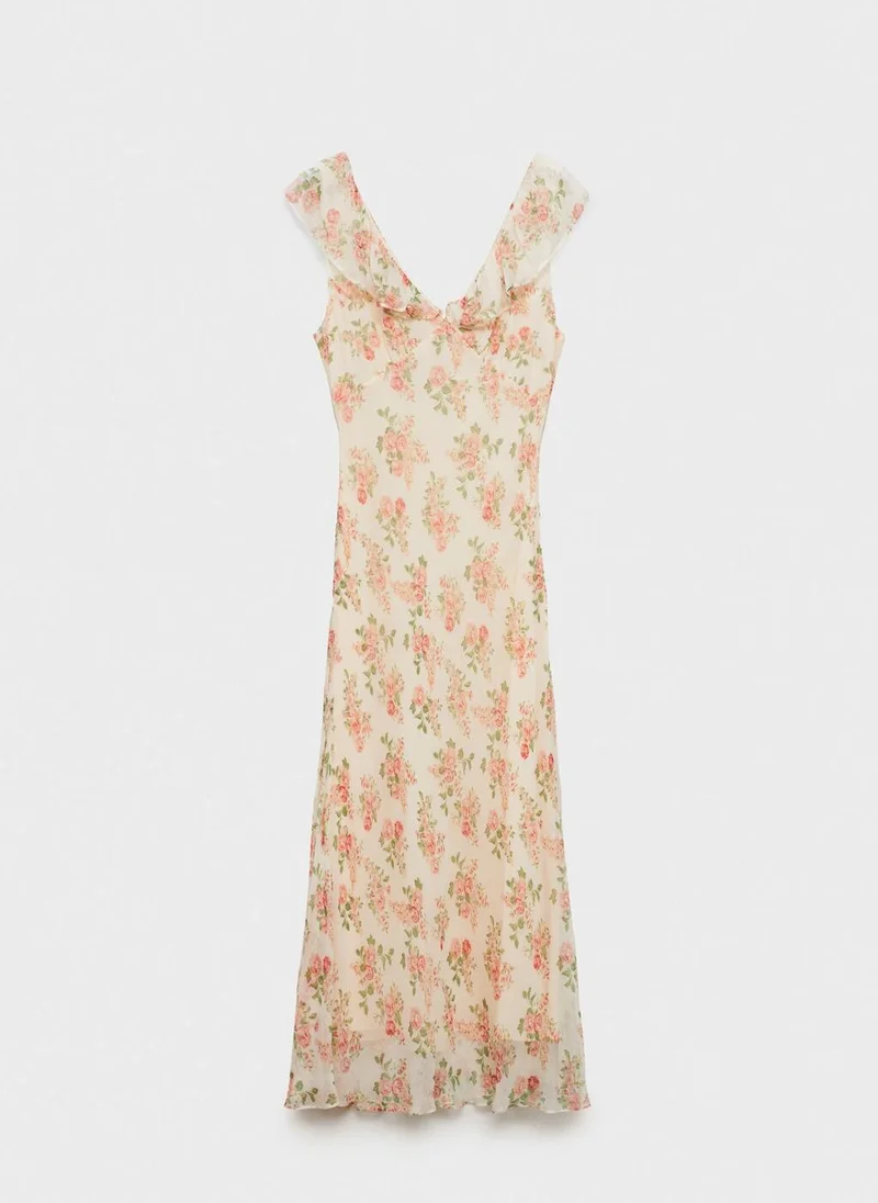 MANGO Floral Chiffon Midi Dress