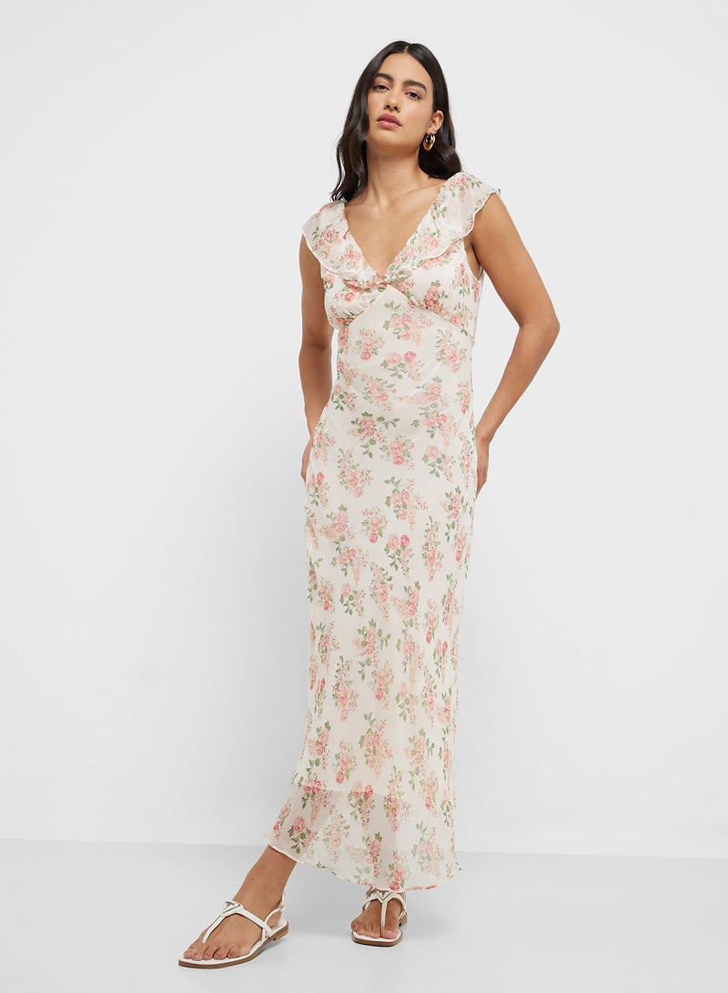 MANGO Floral Chiffon Midi Dress  - Image 4