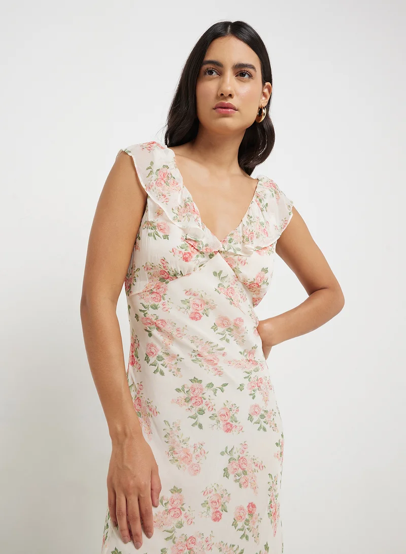MANGO Floral Chiffon Midi Dress