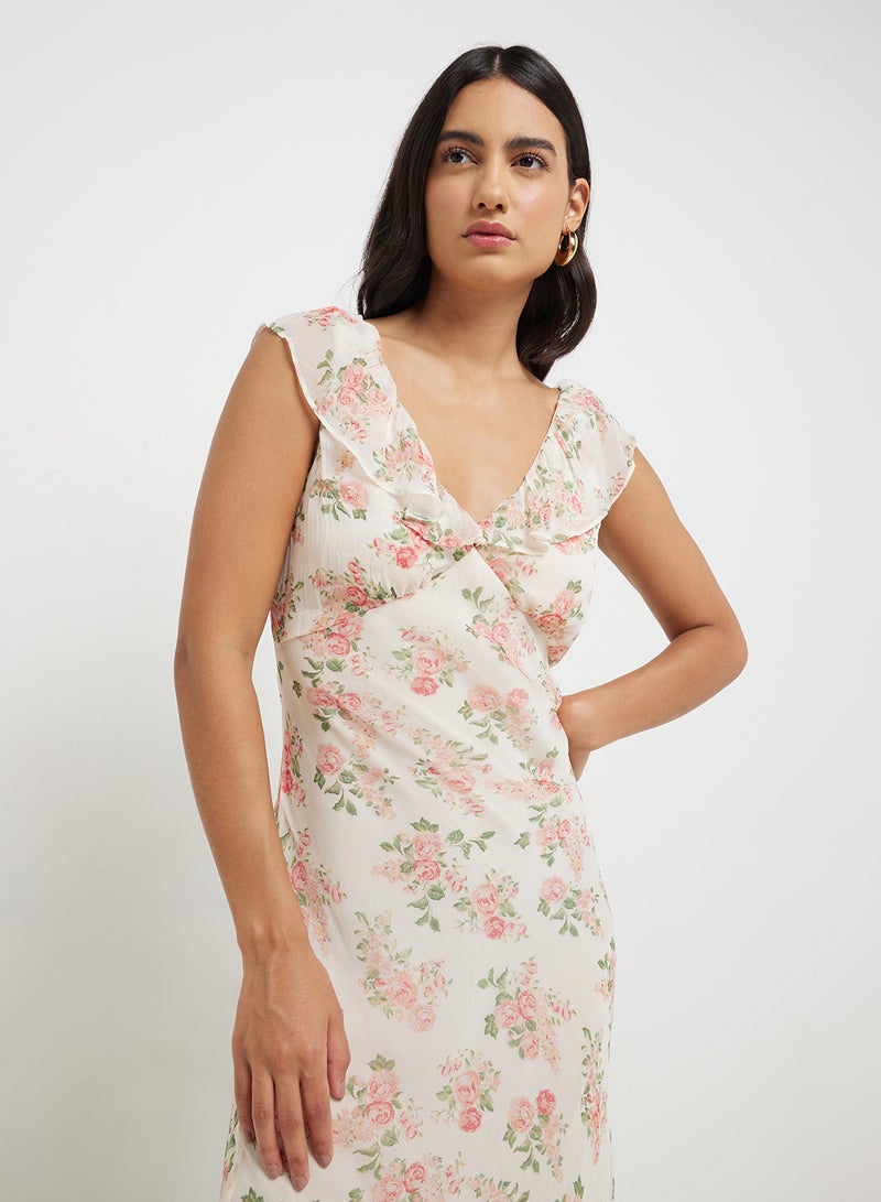 MANGO Floral Chiffon Midi Dress  - Image 3