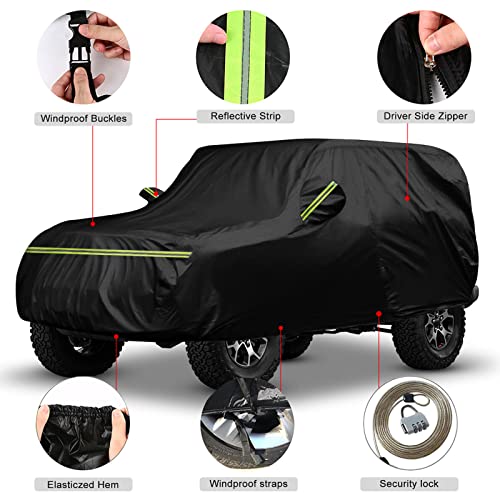 SPORTULI Waterproof Car Covers Replace for 2021-2024 Ford Bronco 4 Door, 6 Layers All Weather Bronco Car Cover with Zipper Door & Windproof Bands for Snow Rain Dust Hail Protection (4 Door) - Image 3