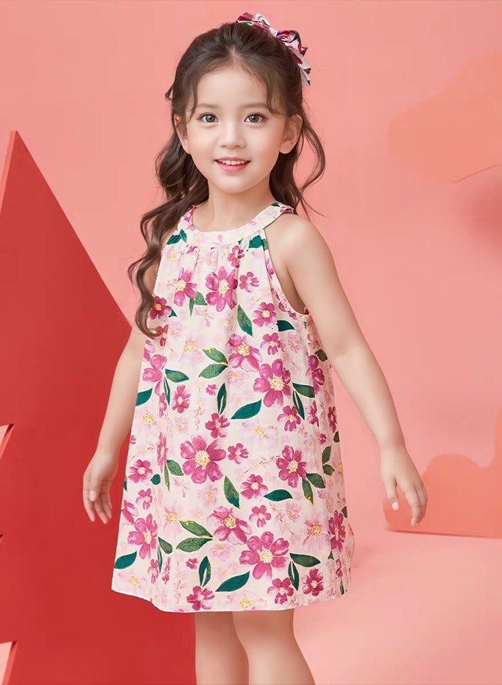 2–3Y Toddler Girl Summer Floral Dress, Sleeveless A-line Polyester Outfit for Beach, Park, Daycare, Casual Outing – Fit for Height 90–100cm - Image 1
