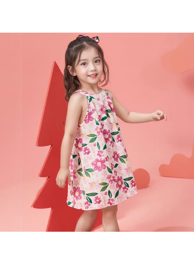 2–3Y Toddler Girl Summer Floral Dress, Sleeveless A-line Polyester Outfit for Beach, Park, Daycare, Casual Outing – Fit for Height 90–100cm - Image 2